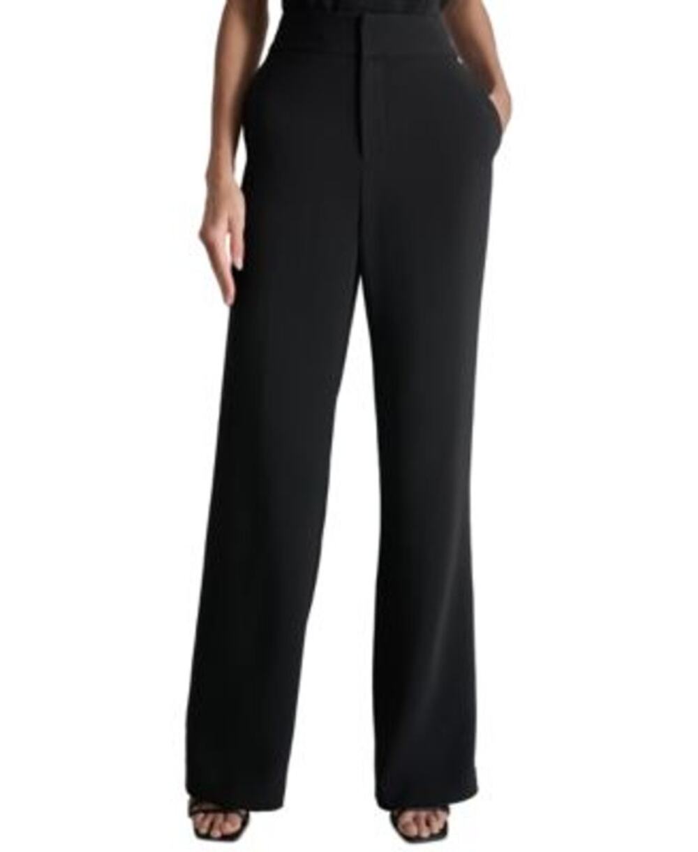 DKNY Women's High-Waist Front-Zip Wide-Leg Pants in Black